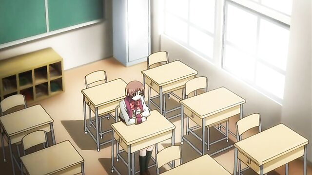 Magical girl Isuka alone in classroom, shy pose, school uniform