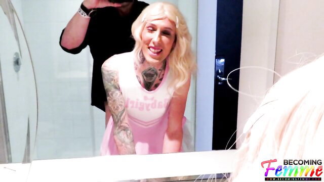 Riley Wraith in pink tutu, tats, blonde wig, BTS POV sex thumbnail