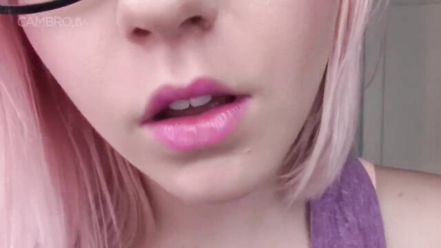 Candy Glitter pink-haired beauty teasing kiss POV closeup