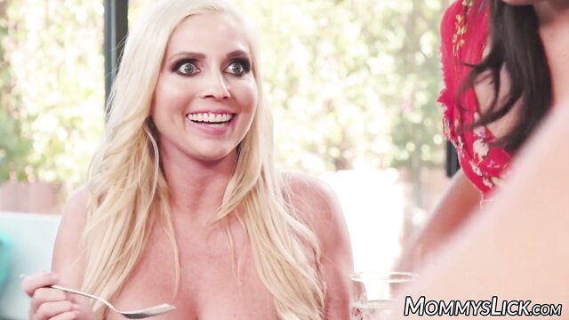 Blonde India Summer smiles topless with brunette Adriana Chechik