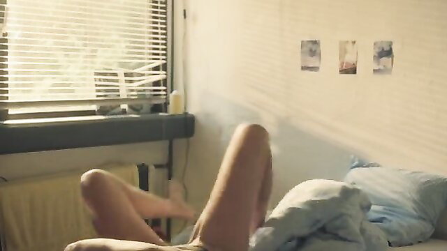 Mille Dinesen nude legs spread in bed, Hold My Hand 2022 sex scene