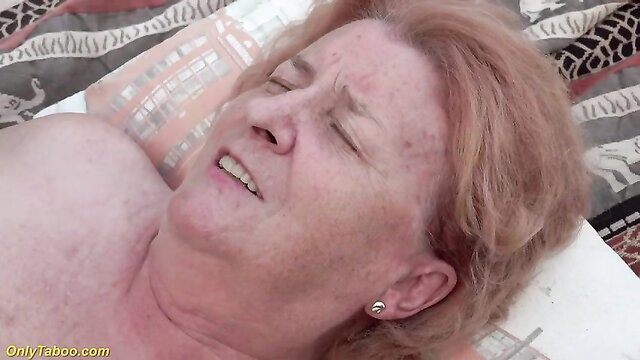 Redhead mature grandma grimacing in ecstasy during outdoor anal fuck