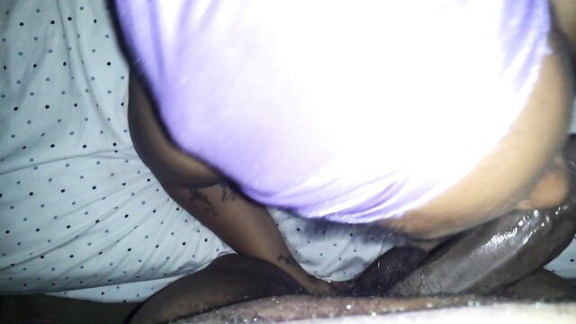 Ebony babe in purple lingerie takes sloppy top and backshots from EboBlack