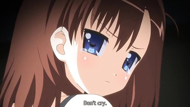 Teary-eyed anime girl with brown hair says 'Don't cry' in JK to Inkou Kyoushi 4 Ep.2