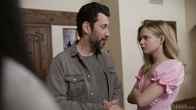 Tommy Pistol talks to blonde teen Coco Lovelock in pink dress
