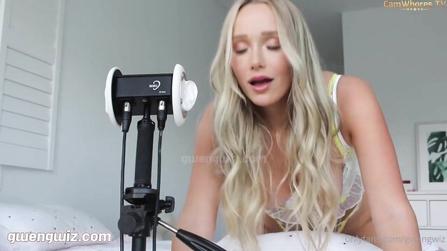 Gwen Gwiz ASMR dildo JOI blonde in sheer lingerie