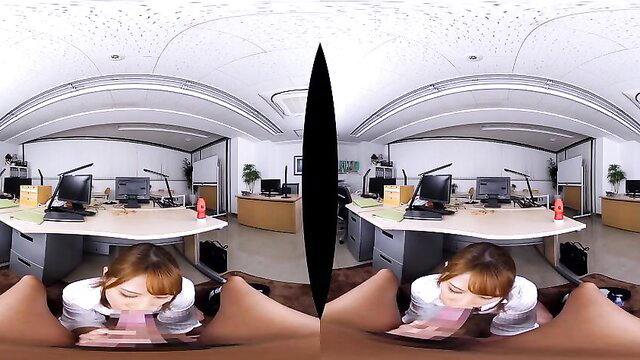 Charming Asian heartbreaker in hot VR office blowjob closeup