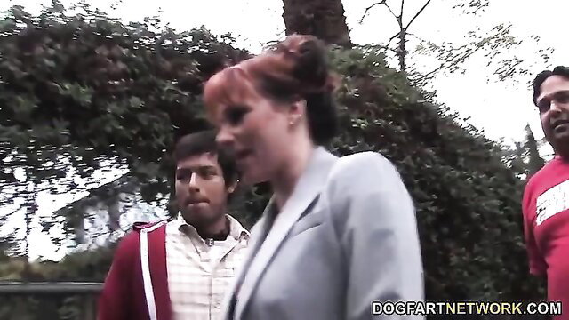 MILF Kylie in interracial cuckold story with white redhead and Indian men