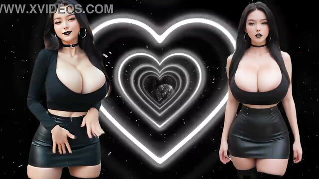 AI goth Asian babes with massive tits in leather skirts & chokers