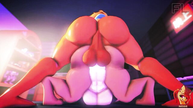 Red furry futa in flexible pose showing huge ass and balls