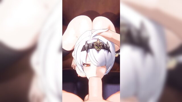 Anby Demara white-haired anime girl upside down blowjob POV