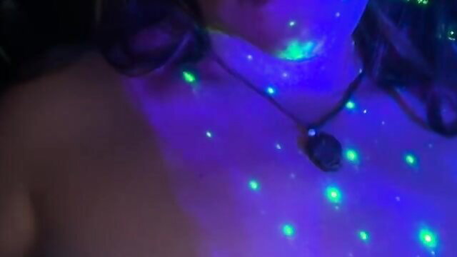 Mysticdragoness glowing under blacklight, necklace tease, hot Chaturbate girl