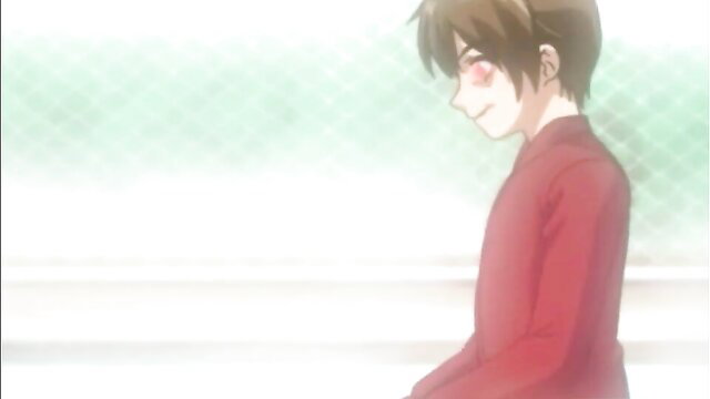 Cute anime step sister in red uniform smiles blushing side profile hentai thumbnail