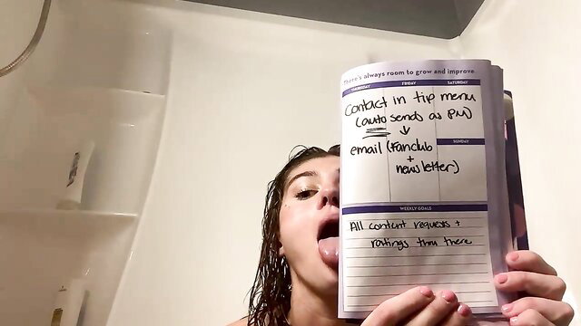 lil_luca wet in shower holding notebook, tongue out, amateur Chaturbate