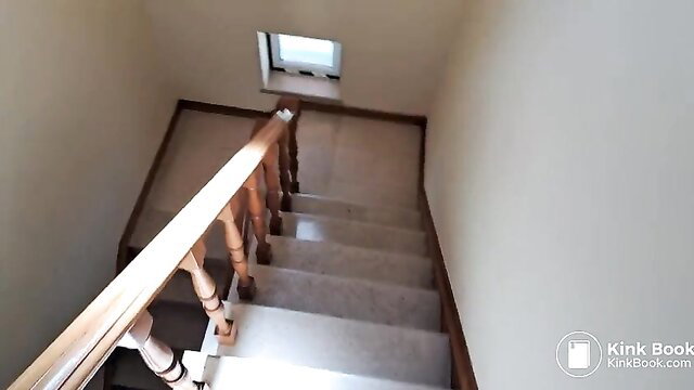 Daynia14 on wooden stairs in tight dress, stepsister taboo tease