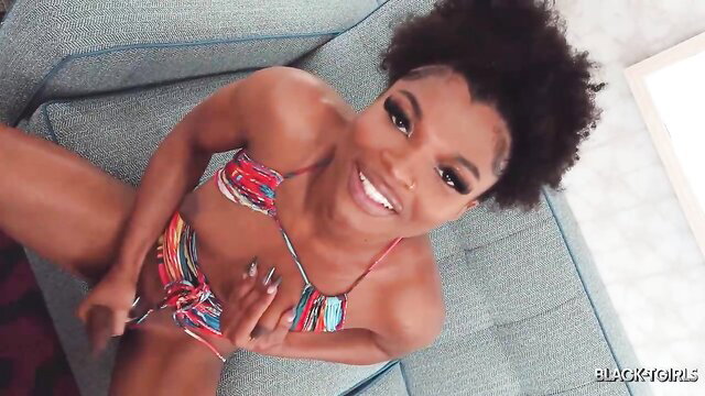 Lika in colorful bikini, teasing on Black TGirls HD video