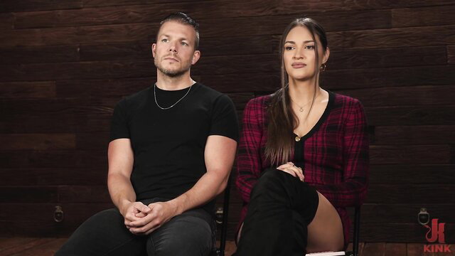 Gizelle Blanco with muscled man in Kink DungeonSex interview