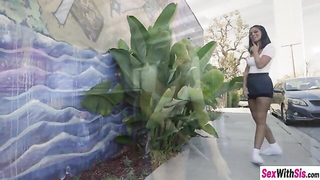 Ryan Reid black teen in shorts poses on street, big ass tease