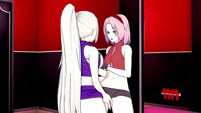 Naruto hentai: Ino eats out Sakura's pussy in red room CG comic