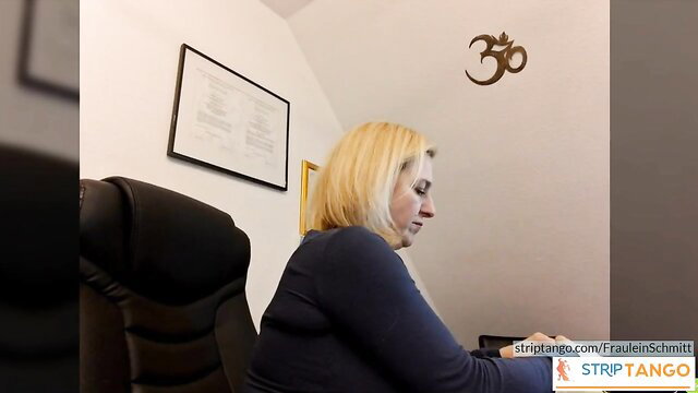 FrauleinSchmitt blonde MILF in erotic office tease at stripTango