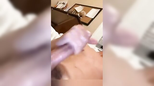 Hot big dick brown haired guy stroking cock closeup