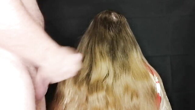 POV handjob on stepmom's long blonde hair cumshot