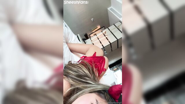 Ppwyang0 devil lingerie tits tease, blonde model POV cleavage