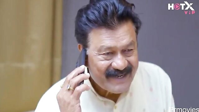 Mature Indian man in kurta on phone, Body Heat web series thumbnail