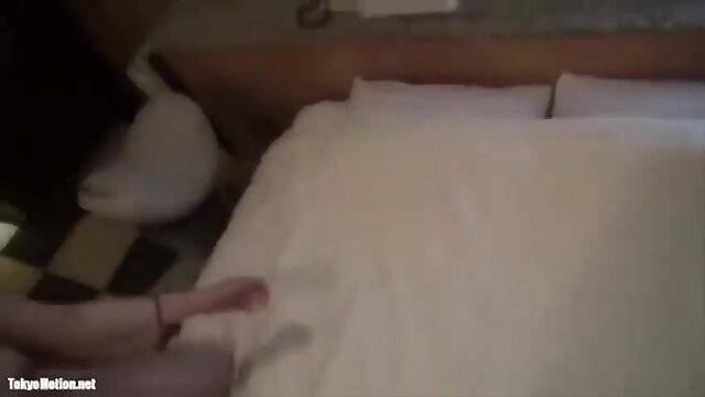 Japanese S-class big tits beauty kneels bedside in white panties teasing