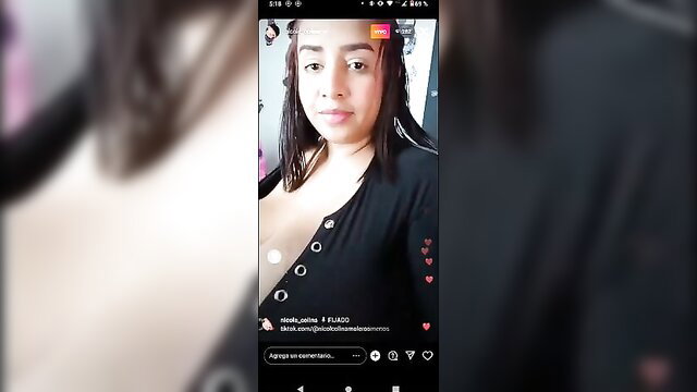 Nicole C compilation thumbnail: busty Latina in deep cleavage black top