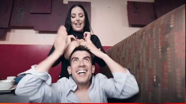 Angela White teases man on blind date with cleavage grab