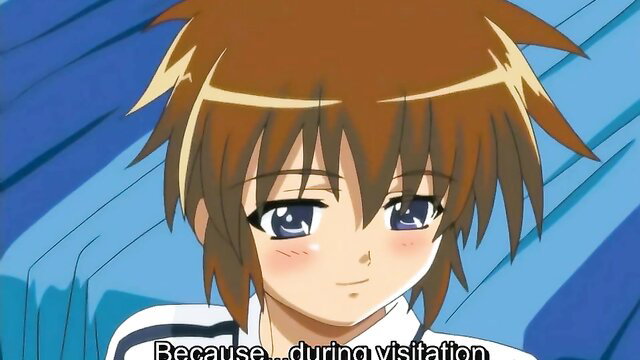 Cute anime trap boy in uniform blushes during visitation, mom-son JAV