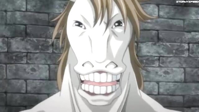 Grinning anthropomorphic horse man in anime hentai style