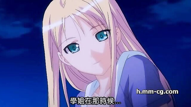 Blonde hentai schoolgirl with blue eyes in seductive pose