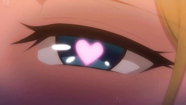 Closeup of anime girl's blue eye with pink heart glow, ahegao ecstasy
