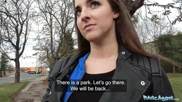 Amirah Adara in leather jacket teases in public park Public Agent