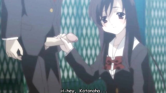 Shy anime schoolgirl Katsura Kotonoha handjobs classmate in uniform