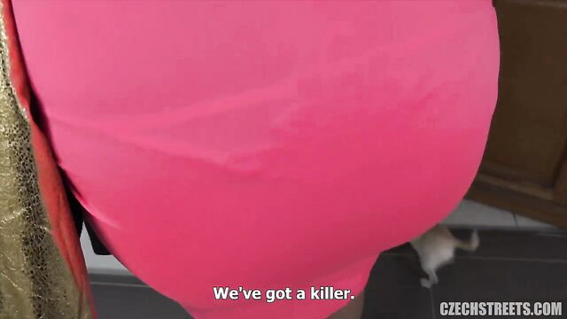 Jaruska the Barbie huge pink dress ass in Czech Streets outdoor tease