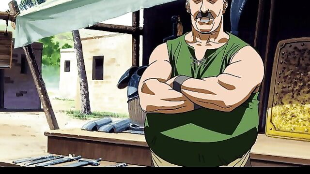 Muscular mature man with mustache arms crossed in green tank top