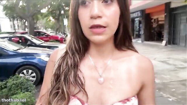 Artemis Carmona post-triple facial cumwalk on street, cum on face