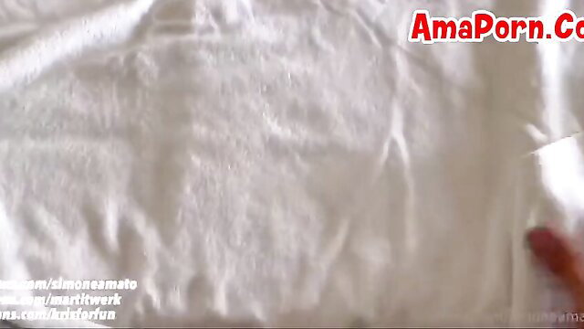 Hot wife of best friend in white sheet wants threesome action