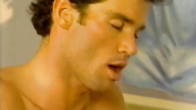 Hot retro hunk closeup in steamy bath, Anabolic Video classic