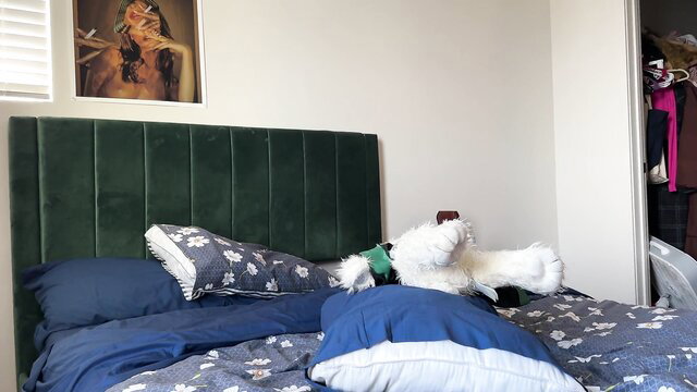 Littlelaine humps pillow and teddy bear until she cums hard