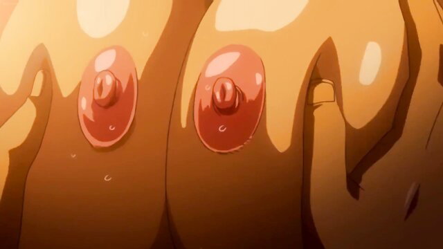 Anime hentai closeup of massive glistening tits with puffy red nipples