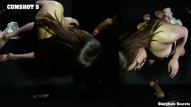 Asian babe Sterling sucks huge cock and takes cumshot at gloryhole