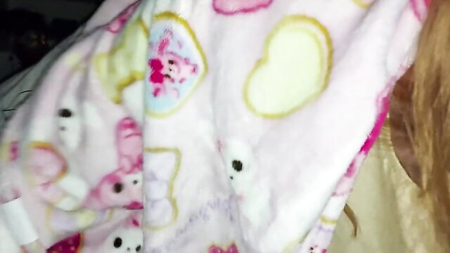 Step sister in pink Hello Kitty blanket seduces step bro after nightmares