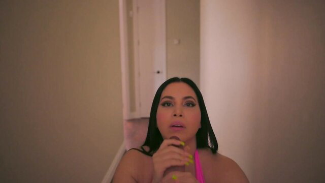 Huge boobs Latina MILF in pink lingerie hot erotic solo tease