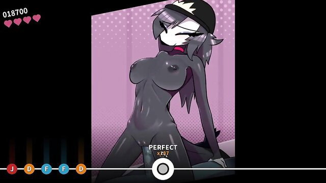 Sexy anthro wolf girl in shiny bodysuit, big tits, seductive pose from Beat Banger