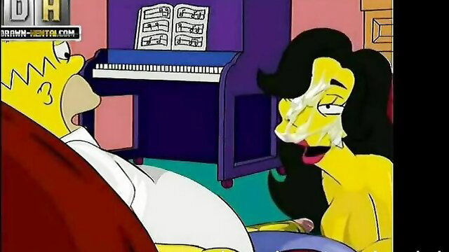 Homer Simpson fucks Marge's face in Simpsons cartoon threesome porn