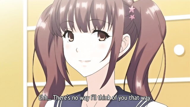 Cute Japanese schoolgirl with twintails blushes shyly in uniform